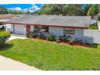 Charming single-story home featuring a well-manicured lawn and lovely landscaping at 1809 Chinaberry Dr, Oldsmar, FL 34677