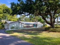 Charming single-story home with stone facade, a well-manicured lawn, and mature trees at 4404 Hickory Branch Ct, Brandon, FL 33511