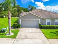 Charming one-story home with a two-car garage, well-manicured lawn, and lush landscaping at 6606 Pullen Ct, Tampa, FL 33625
