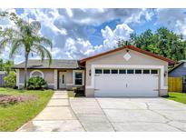 Charming single-story home with a well-manicured lawn, two car garage, and inviting front entrance at 14105 Farmington Blvd, Tampa, FL 33625