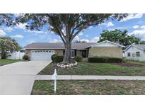 Charming single-story home featuring a large front yard with mature landscaping and a two-car garage at 2209 Kingswood Ln, Brandon, FL 33511