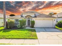 Charming single-Gathering home with a well-manicured lawn and a two-car garage at 4510 Beaumaris Dr, Land O Lakes, FL 34638