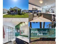 A real estate image collage including the home's exterior, kitchen, bathroom and a local park at 7516 S Mascotte St, Tampa, FL 33616