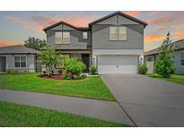 Beautiful two-story home with a well-manicured lawn and an attached two-car garage at 6248 Bradford Woods Dr, Zephyrhills, FL 33542