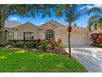 Charming home featuring a well-manicured lawn, lush landscaping, and inviting curb appeal at 10361 Lightner Bridge Dr, Tampa, FL 33626