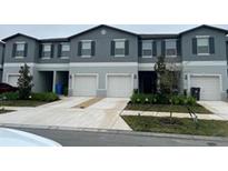 Attractive townhouse featuring a two-car garage, complemented by a well-maintained lawn and simple landscaping at 11847 Dumaine Valley Rd, Riverview, FL 33579
