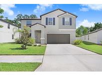 Charming two-story home with a well-maintained lawn and two car garage at 4918 Wild Senna Blvd, Tampa, FL 33619