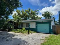 Single-story home featuring a vibrant blue garage door and clean architectural lines at 5630 47Th N Ave, Kenneth City, FL 33709