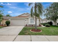 Charming single-story home featuring well-manicured landscaping and a two-car garage at 4129 Marlow Loop, Land O Lakes, FL 34639