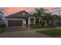 Charming one-story home with well-manicured lawn, brick driveway, and lush tropical landscaping at 9672 Ivory Dr, Ruskin, FL 33573