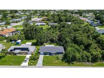 Beautiful aerial view of home with lush greenery, solar panels, and well-maintained landscaping at 22442 Vale Ave, Punta Gorda, FL 33980