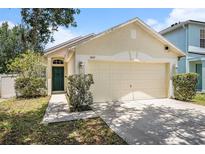 Charming single-story home featuring a two-car garage, well-maintained lawn and a welcoming entrance at 3443 Fyfield Court, Land O Lakes, FL 34638
