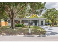 Charming single-story home featuring a freshly painted exterior, mature landscaping, and a welcoming front yard at 1608 Carlos Ave, Clearwater, FL 33755
