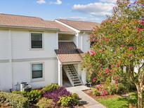 Two-story condo building with beautiful landscaping and a flowering tree in the front yard at 214 Meadow Ln # 214, Oldsmar, FL 34677