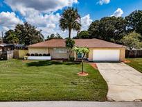 Charming single-story home with well-maintained lawn, mature landscaping, and a spacious two-car garage at 5004 S Hesperides St, Tampa, FL 33611