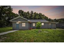 Charming single-story home with gray siding, well-maintained lawn, and inviting curb appeal at 2812 Tom Brewer Ln, Plant City, FL 33566
