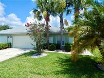 Charming single-story home featuring a lush green lawn, palm trees, and a well-maintained exterior at 29413 Caddyshack Ln, San Antonio, FL 33576