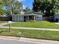 Charming one story home with a well-maintained lawn, screened in patio, and mature landscaping at 4721 W Wallace Ave, Tampa, FL 33611