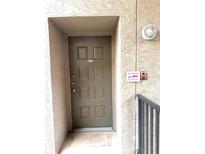Beige front door with eight panels and silver hardware is well illuminated at 4207 Winding Moss Trl # 201, Tampa, FL 33613
