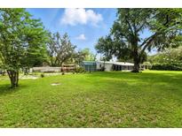 Expansive backyard featuring lush green grass and mature trees offering ample outdoor space at 4537 Thornton Dr, Zephyrhills, FL 33542