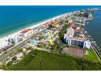 Beautiful aerial view of a beach community with stunning Gulf of Mexico water views at 19109 2Nd St, Indian Shores, FL 33785