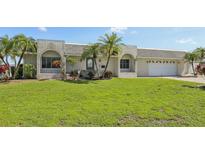 Charming single-story home with a lush green lawn and mature palm trees enhancing curb appeal at 1717 Danbury Dr, Sun City Center, FL 33573