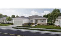 Charming one-story home with a gray roof, a two-car garage and a beautifully landscaped front yard at 5909 Bibb Ct, North Port, FL 34288