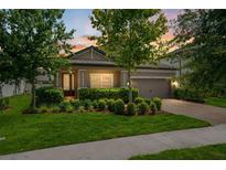 Charming single-Gathering home featuring manicured landscaping, a brick driveway, and a welcoming front porch at 11881 Ranchers Gap Dr, Odessa, FL 33556