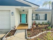 Charming home featuring a vibrant blue front door and well-maintained landscaping at 1972 Briarwood St, Dunedin, FL 34698