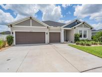 Charming single-Gathering home with a three-car garage, well-manicured lawn, and beautiful landscaping at 6879 Talamore Dr, Wesley Chapel, FL 33545