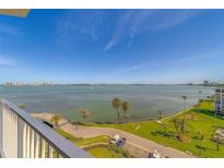Expansive balcony view featuring lush palm trees and a serene bay, perfect for relaxation at 2 Seaside Ln # 801, Belleair, FL 33756