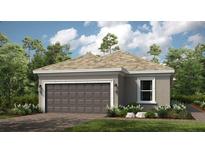 Charming single-story home with a two-car garage, neutral paint color, and manicured landscaping at 3840 Consolare Ct, Wesley Chapel, FL 33543