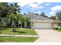 Charming single-story home with a two-car garage, landscaped yard and beautiful palm trees at 4948 Ridgemoor Cir, Palm Harbor, FL 34685