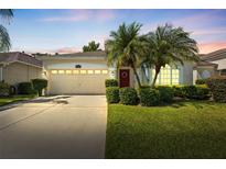 Charming single-story home features a well-manicured lawn, palm trees, and a two-car garage at 10409 Glen Willow Ln, Tampa, FL 33647