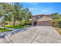 Beautiful two-story home with a three-car garage, well-maintained landscaping and a large driveway at 23320 Dinhurst Ct, Land O Lakes, FL 34639