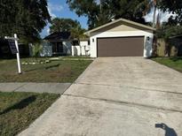 Charming single-story home with a spacious driveway and well-maintained front lawn and beautiful landscaping at 10999 Del Prado E Dr, Largo, FL 33774