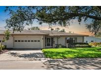 Charming single-story home with a two car garage and well-manicured lawn at 1617 Leland Dr, Sun City Center, FL 33573