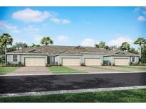 A row of newly built single story homes featuring attached garages and neatly paved driveways at 12586 Somatic Ct, Venice, FL 34293