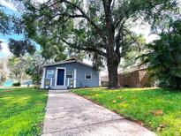 Charming single-story home featuring a mature shade tree, grassy lawn, and inviting entrance at 5812 Montana Ave, New Port Richey, FL 34652