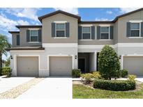 Charming townhome featuring a neutral color scheme, attached garages and well-manicured landscaping at 9741 Mulberry Marsh Ln, Sun City Center, FL 33573