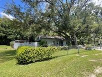 Charming single story home with mature landscaping and a chain-link fence at 14935 Ogden Loop, Odessa, FL 33556