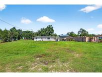 Sprawling lawn and white home exterior nestled amongst mature trees under a bright sky at 1105 Branch Acres Dr, Plant City, FL 33565