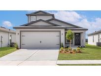 Charming home featuring a two-car garage, well-maintained lawn, and an inviting entrance at 16313 Scaup Duck Ave, Brooksville, FL 34614