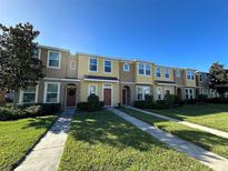 Inviting townhomes showcase colorful exteriors, neat landscaping, and convenient walkways at 8819 Walnut Gable Ct, Riverview, FL 33578