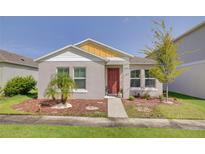Cute one-story home with a red door and yellow trim at 13043 Pennybrook Dr, Riverview, FL 33579