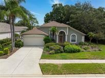 One-story house with a two-car garage and well-maintained landscaping at 3623 Doral St, Palm Harbor, FL 34685