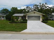 Single-story home with attached garage and neat landscaping at 10526 Mira Vista Dr, Port Richey, FL 34668
