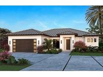 New construction home with modern design, two-car garage, and attractive landscaping at 9229 Creston Ave, New Port Richey, FL 34654