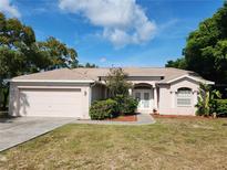 House exterior featuring a two-car garage and well-maintained lawn at 307 Killinger Ave, Spring Hill, FL 34606