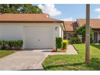 Front view of a charming villa with a well-maintained lawn and attached garage at 3416 Lori Ln # 4, New Port Richey, FL 34655